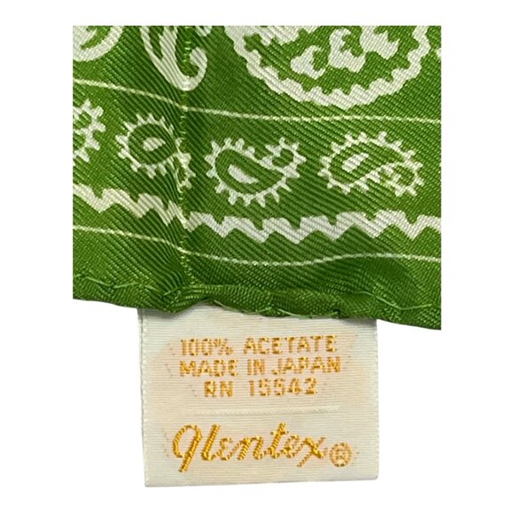 Vintage Glentex Green Paisley Border Scarf Made in Japan 23” - Picture 2 of 5